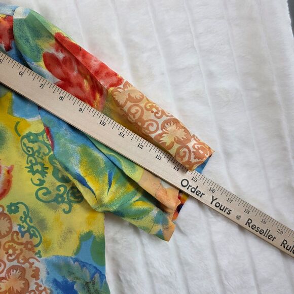 VTG Tess 100% Silk Blouse Women's  Colorful Tropical Floral Short Sleeve Size M - Picture 11 of 13